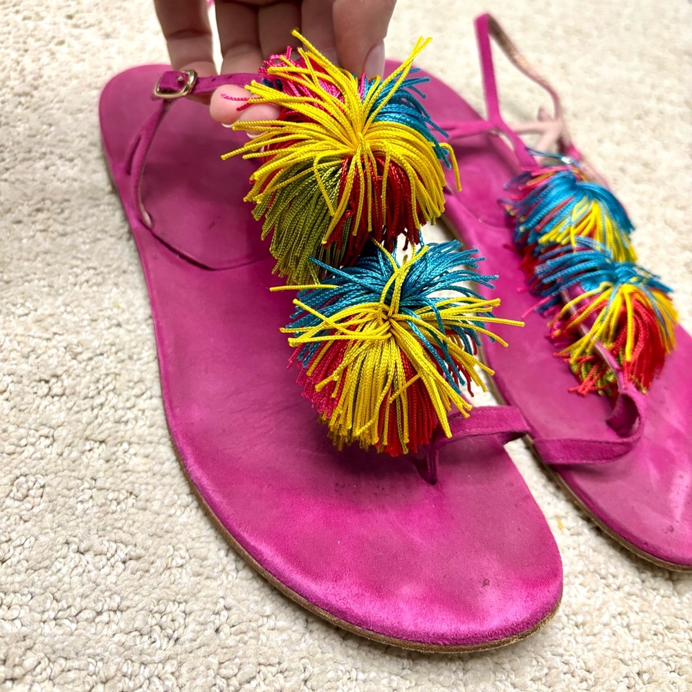 Stuart Weitzman Pink Pom Sandals